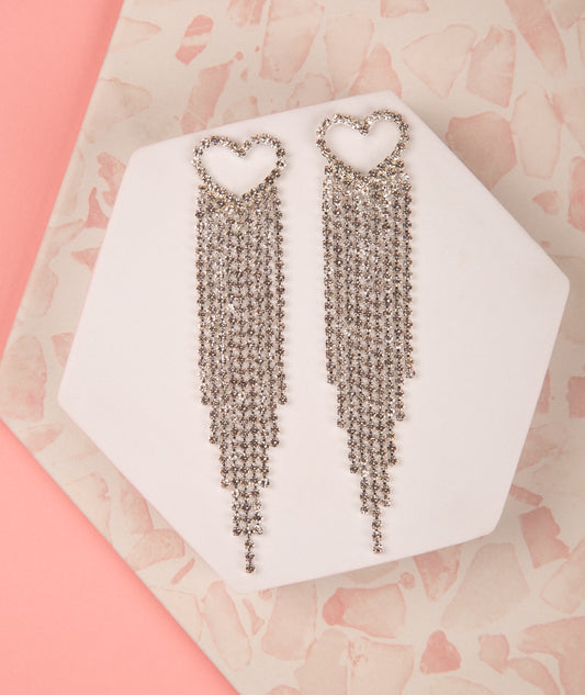 Hannah Open Heart Tassel Long Drop Crystal Earrings