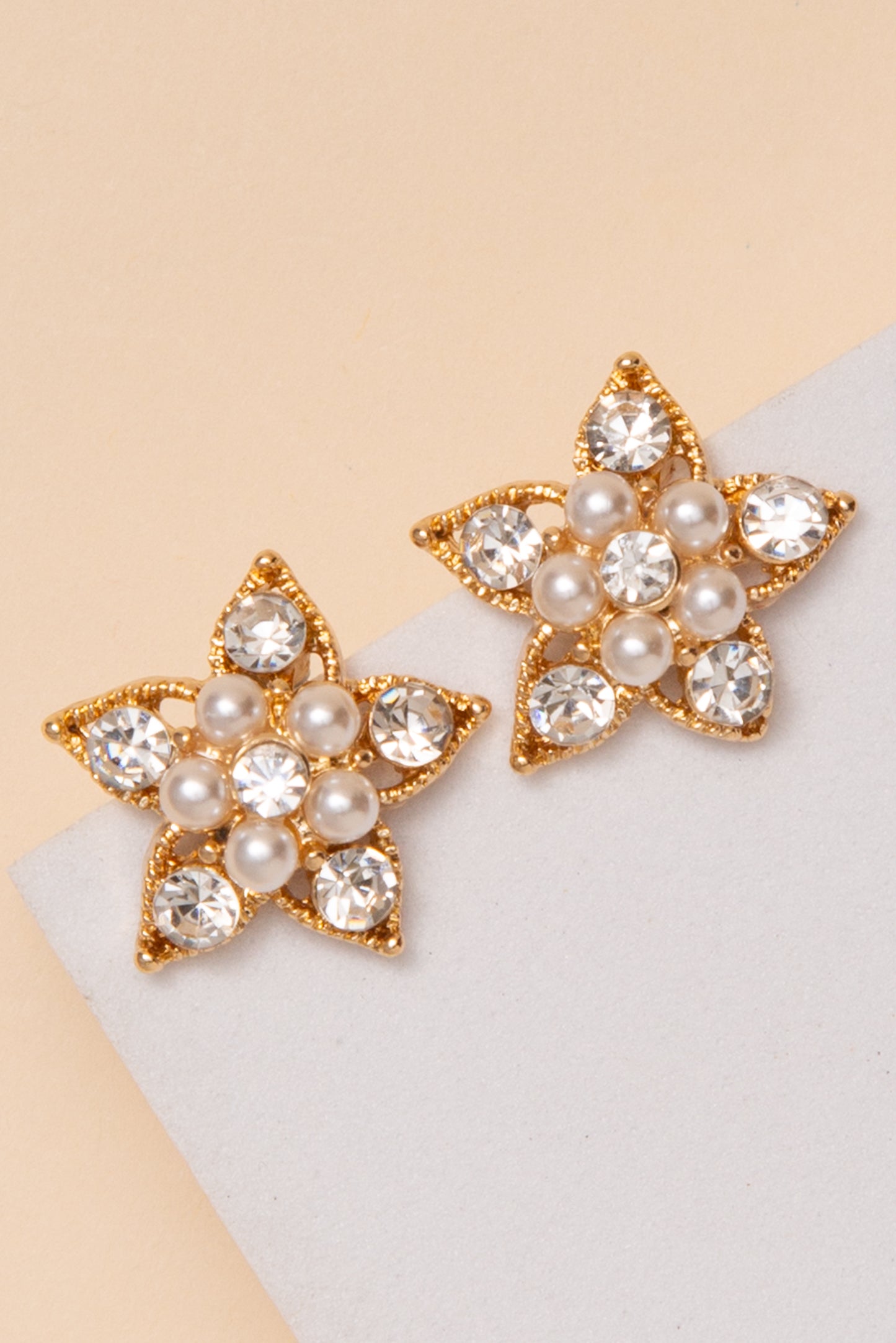 Zoey Pearl Crystal Star Stud Earrings | Gold