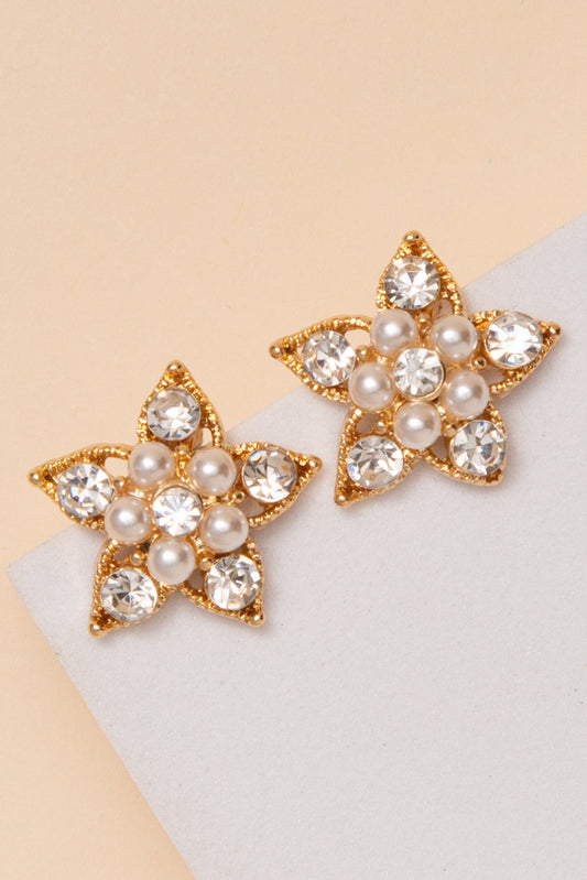 Zoey Pearl Crystal Star Stud Earrings | Gold