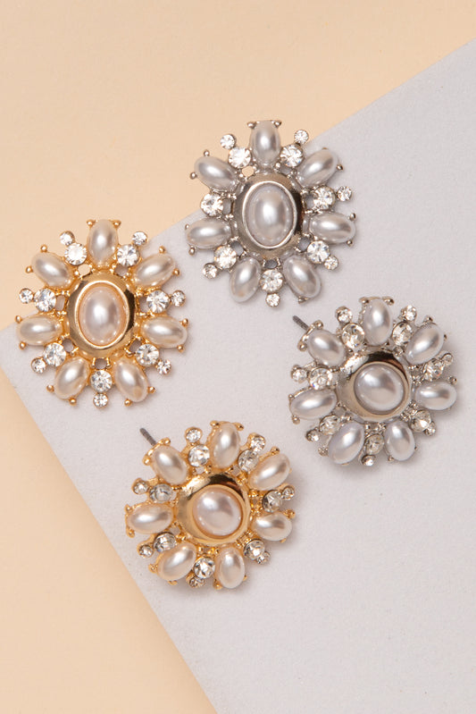 Claire Pearl Crystal Oval Stud Earrings