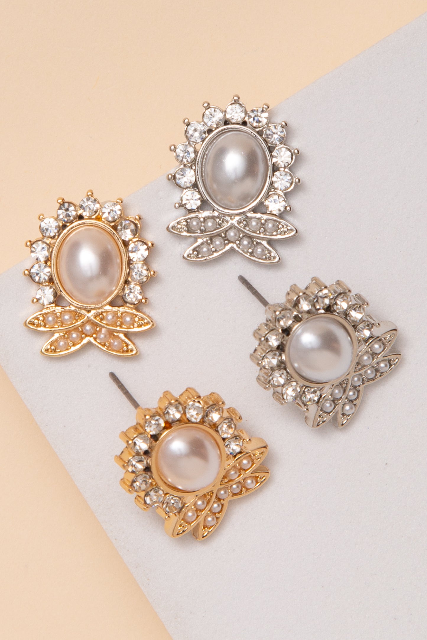Alisson Oval Pearl Post Earrings With Crystal Halo