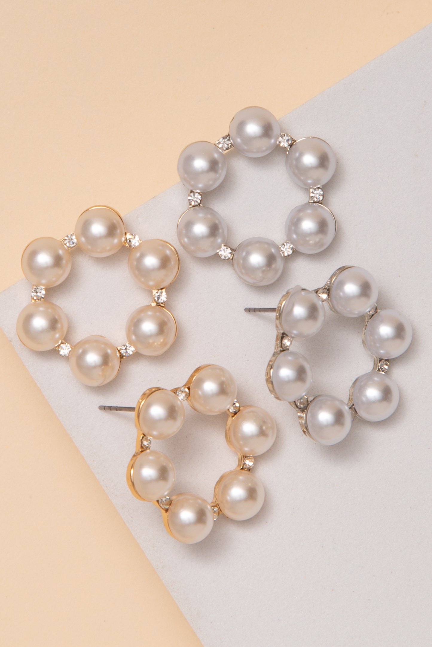 Hallie Open Hoop Post Earrings With Pearls And Rhinestone Spacers