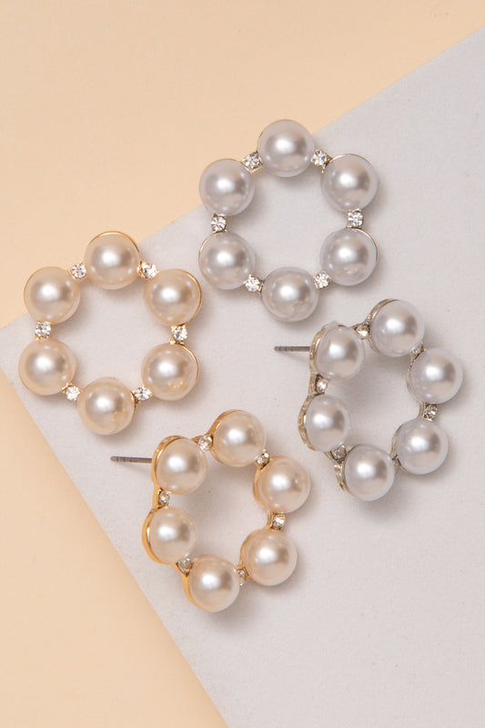 Hallie Open Hoop Post Earrings With Pearls And Rhinestone Spacers