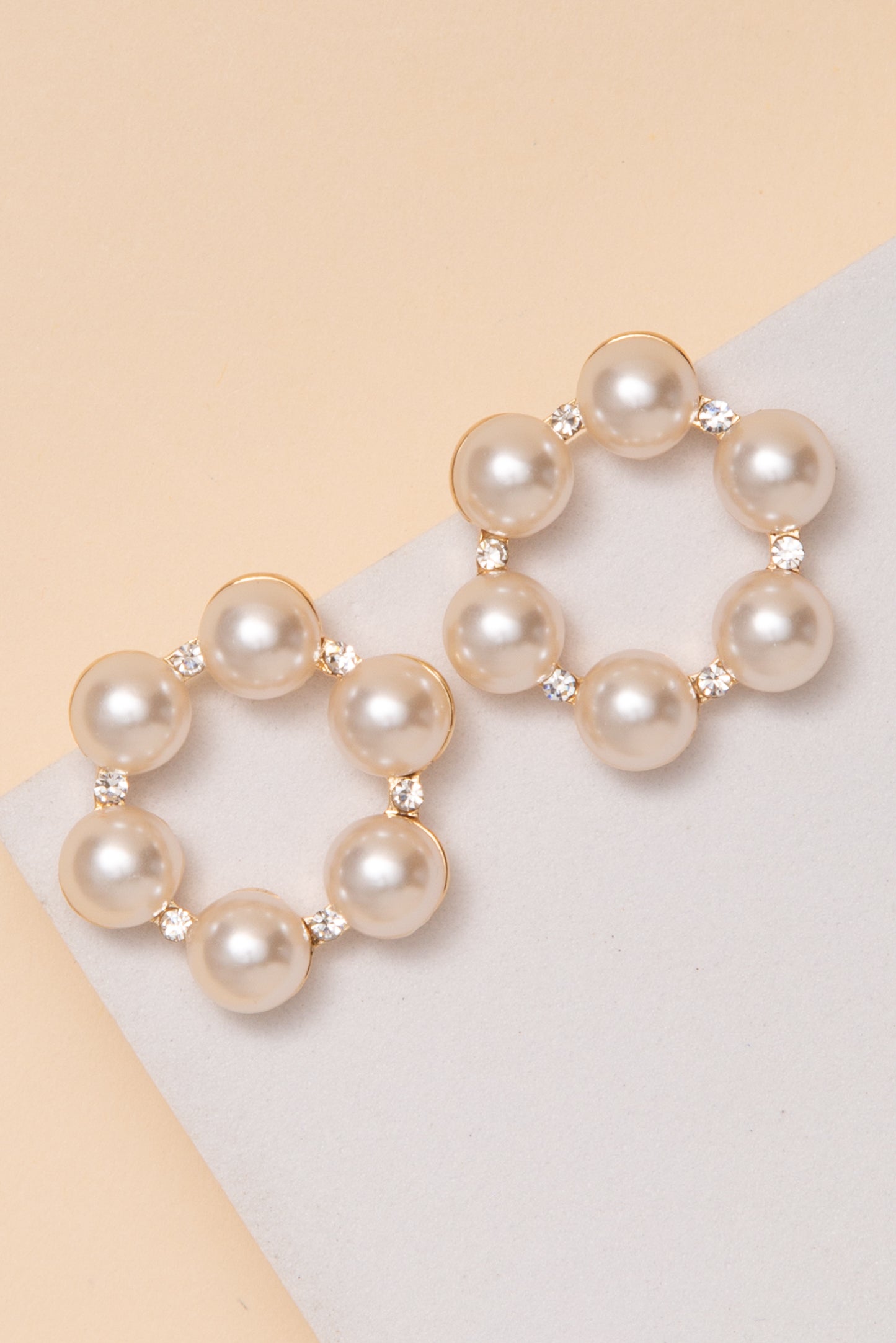 Hallie Open Hoop Post Earrings With Pearls And Rhinestone Spacers | Gold