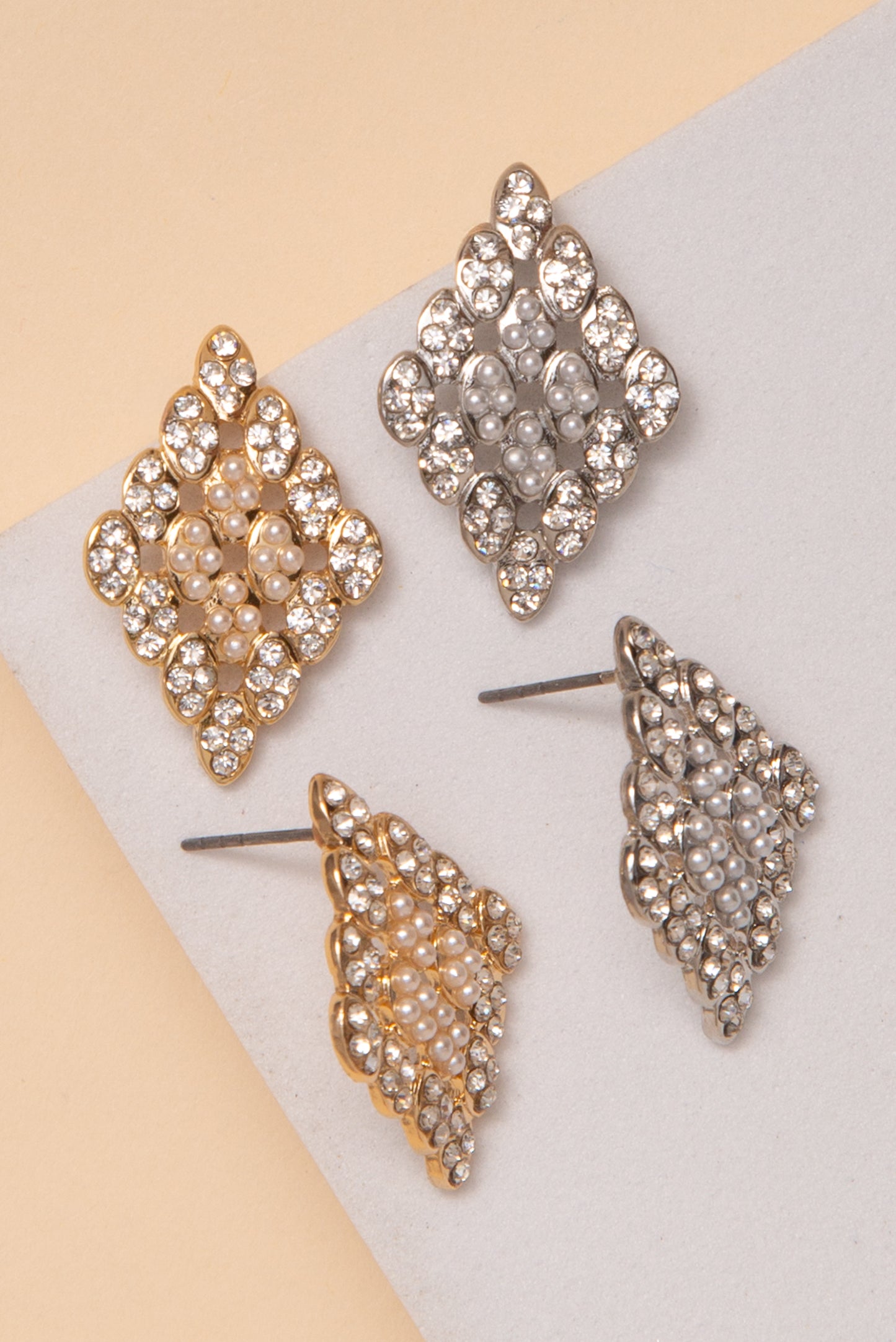 Melanie Marquise Cluster Post Earrings With Rhinestone Outline