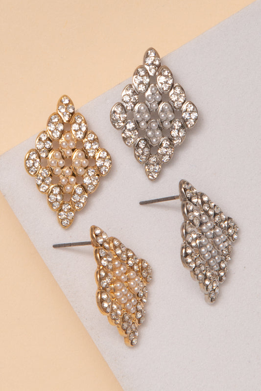 Melanie Marquise Cluster Post Earrings With Rhinestone Outline