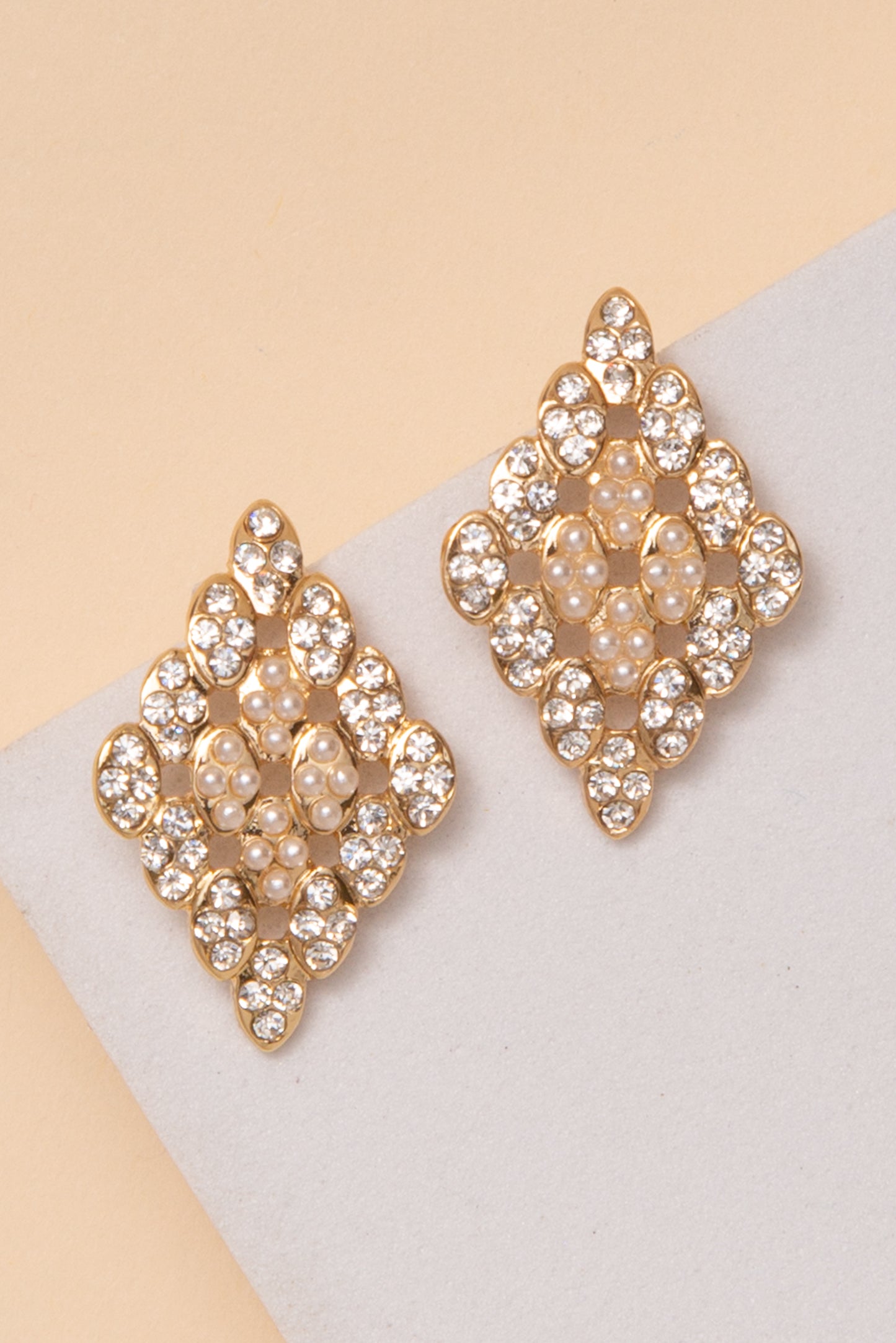 Melanie Marquise Cluster Post Earrings With Rhinestone Outline | Gold