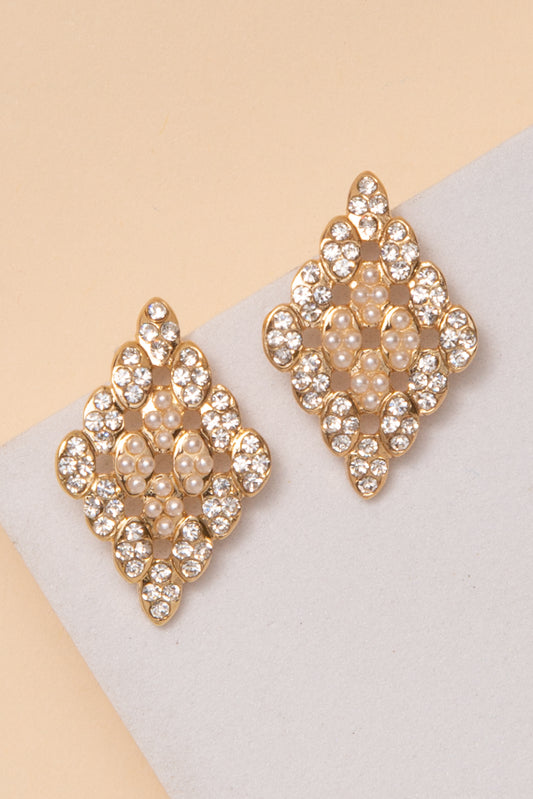 Melanie Marquise Cluster Post Earrings With Rhinestone Outline | Gold