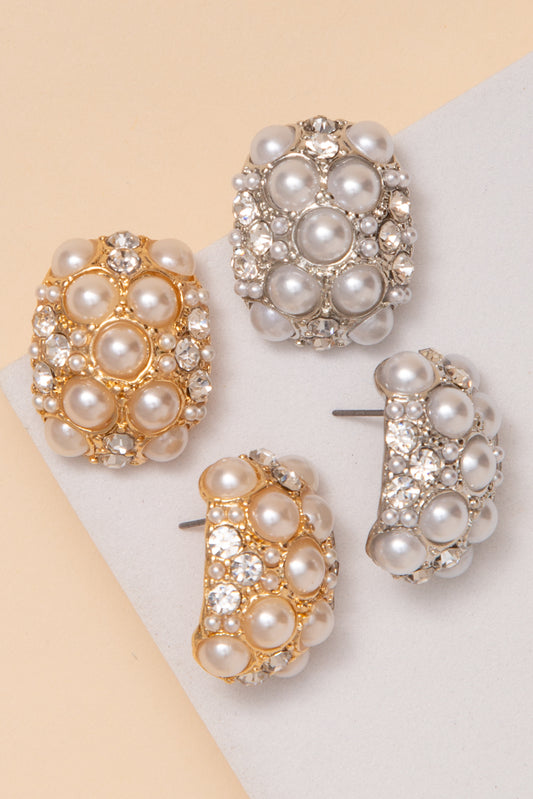 Aubrey Dome Post Earrings With Pearl Clusters And Rhinestone