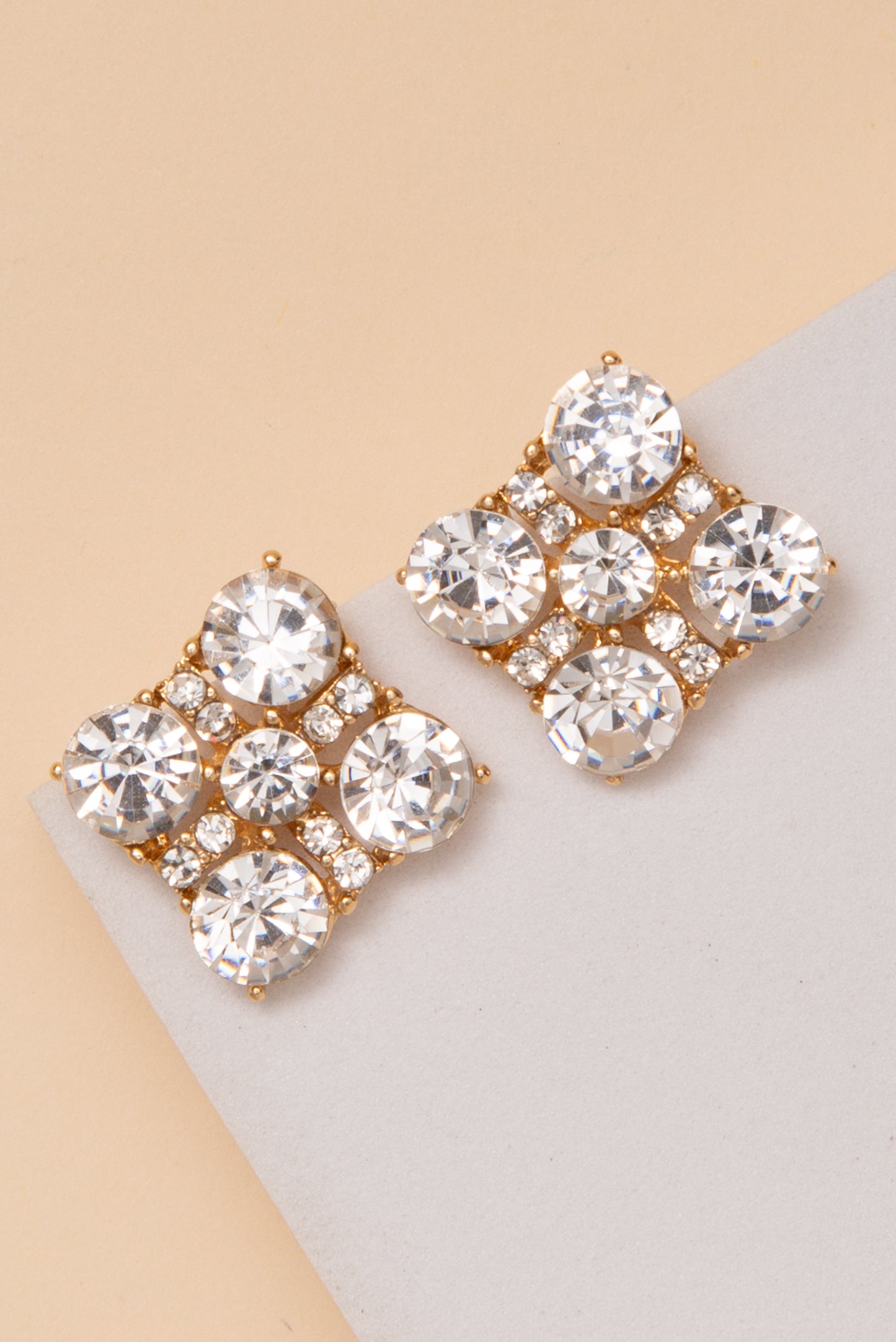 Isabelle Geometric Earrings With Crystal Pearl Cluster And Rhinestone | Gold 