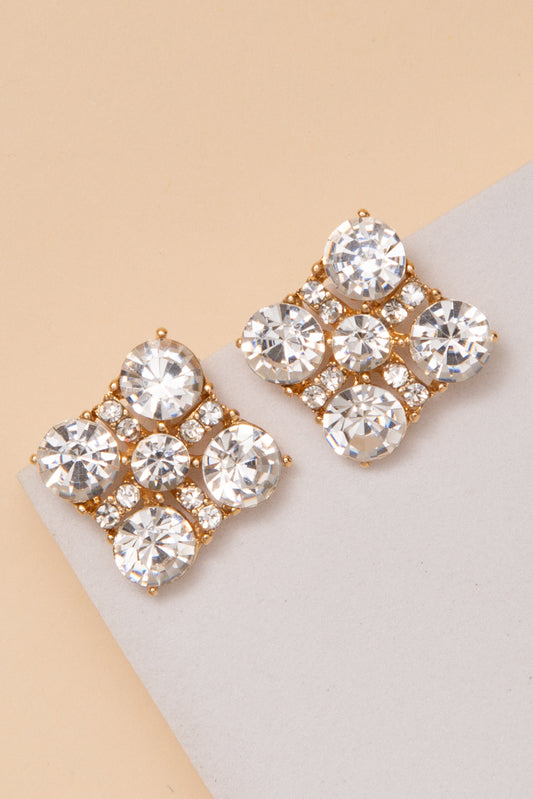 Isabelle Geometric Earrings With Crystal Pearl Cluster And Rhinestone | Gold 