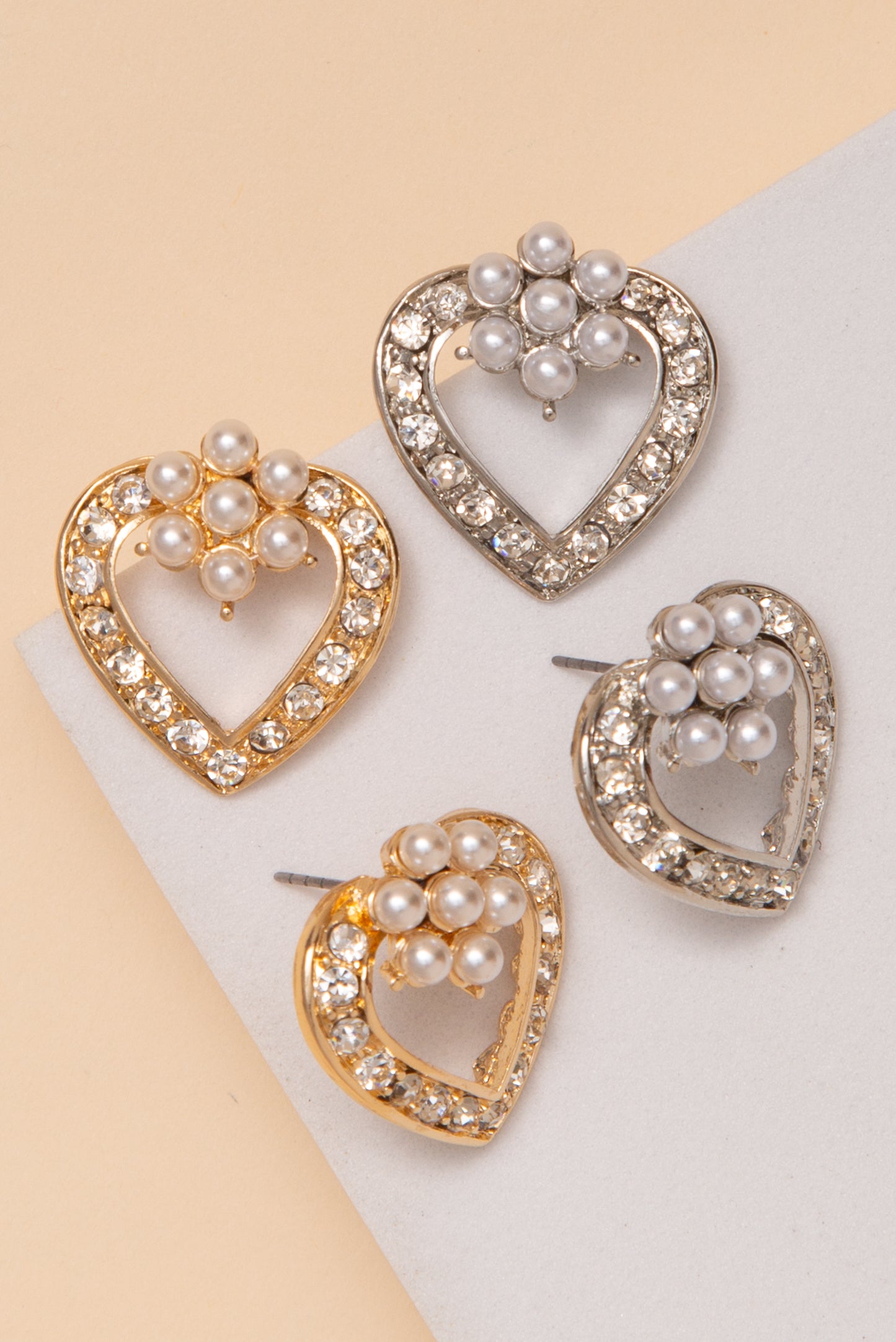 Luna Pearl Crystal Heart Stud Earrings