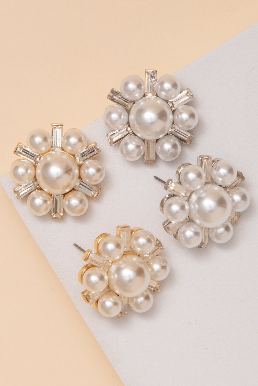 Aria Flower Post Earrings With Pearl And Baguette Crystals
