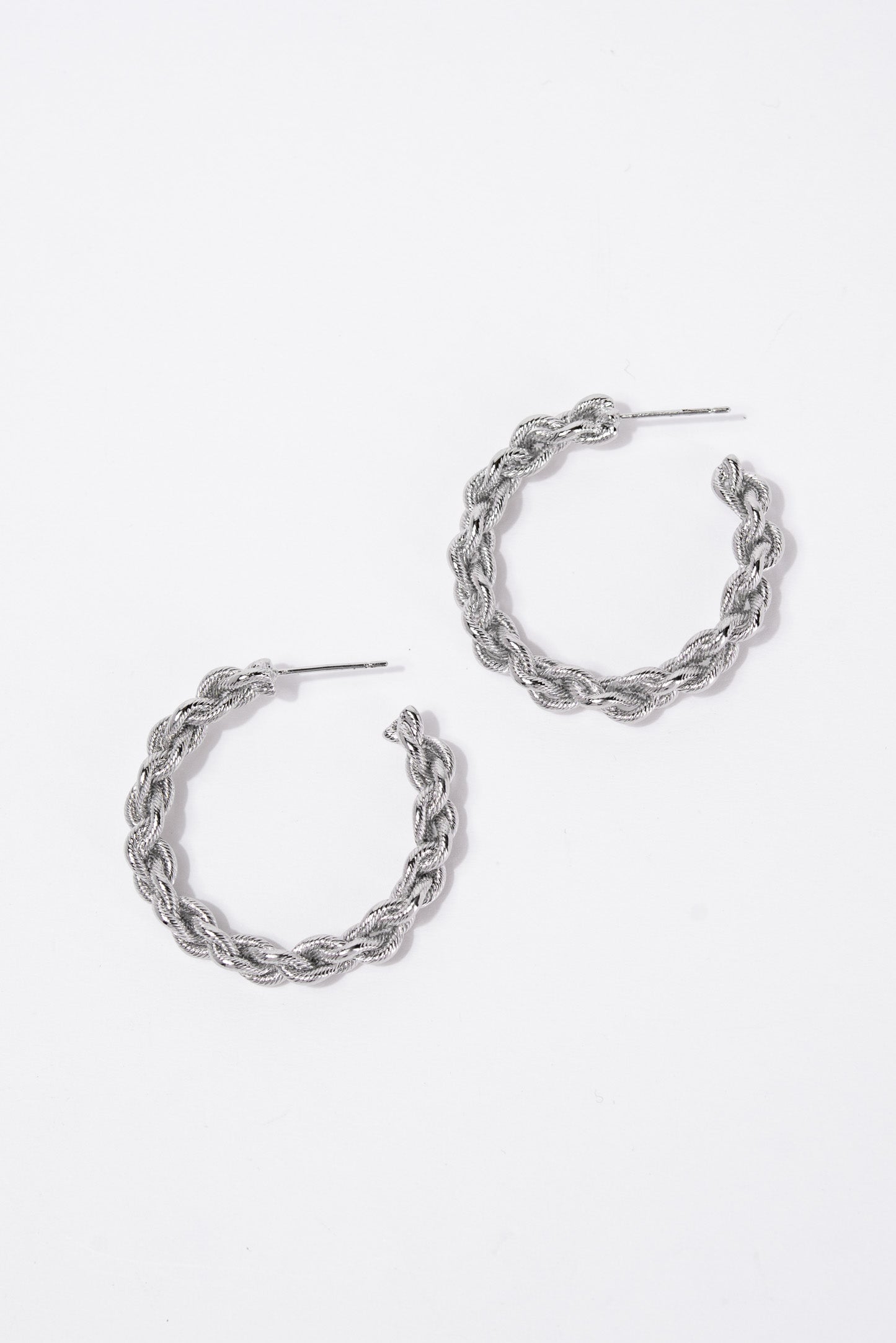Frances White Gold Plated Chain Open Hoop Earrings