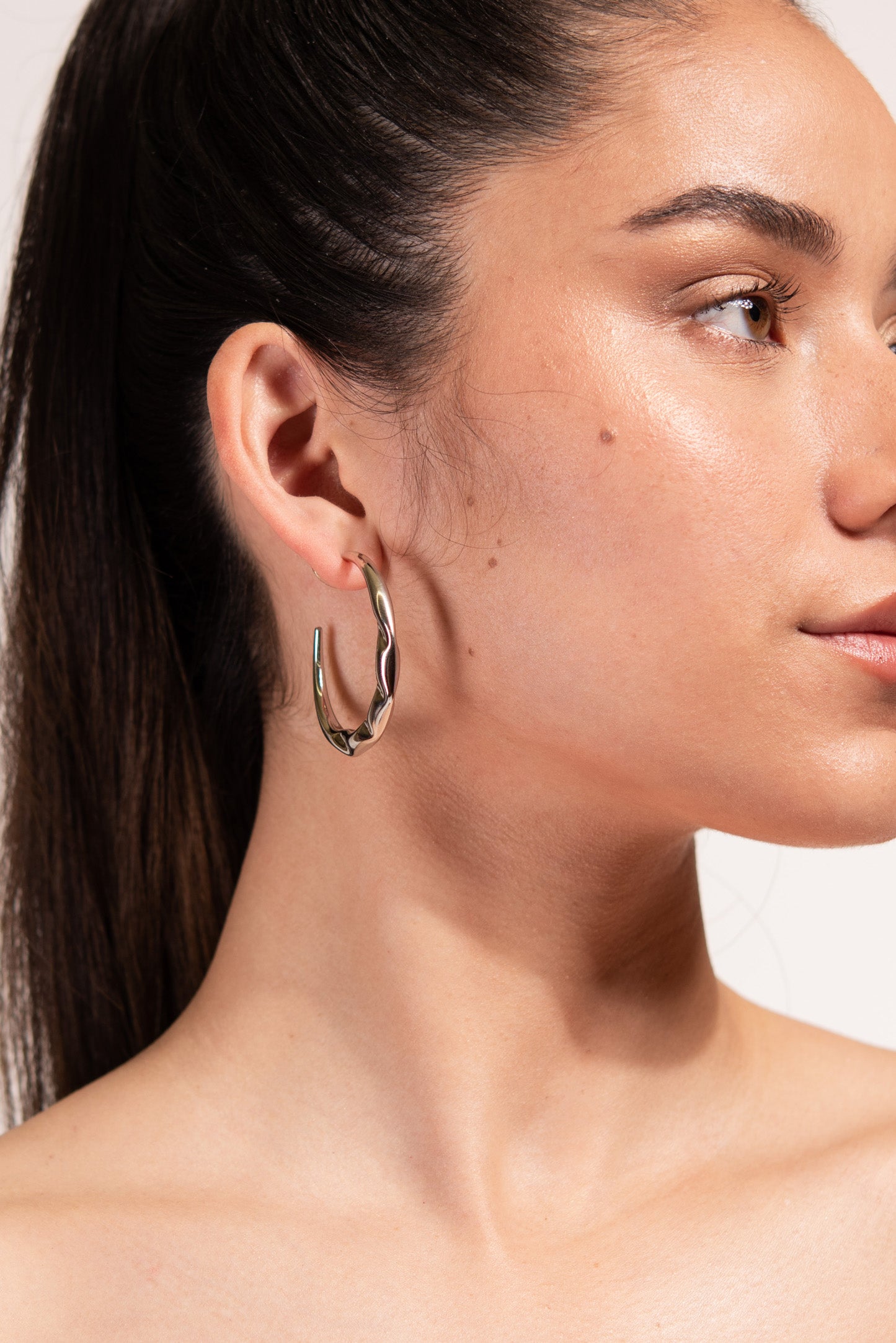 Thea Abstract Glossy Open Hoop Earrings - Silver