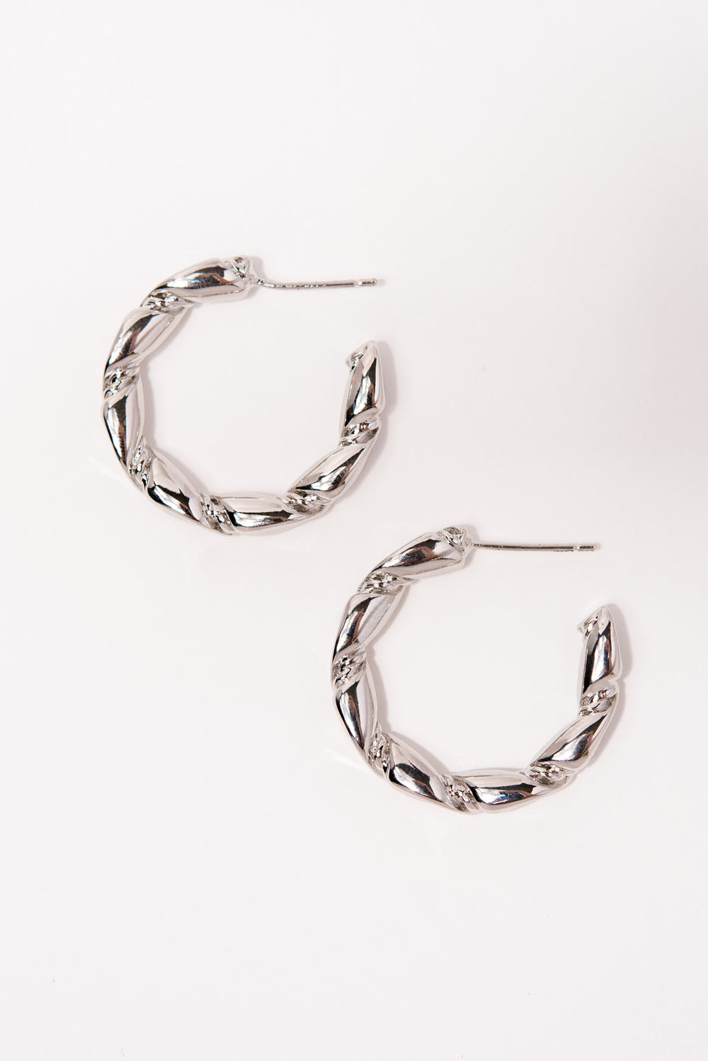 Londyn Textured Open Hoop Earrings - Silver