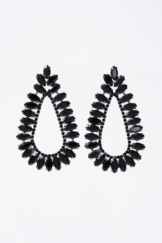 Ruby Large Open Teardrop Crystal Marquise Earrings - Black