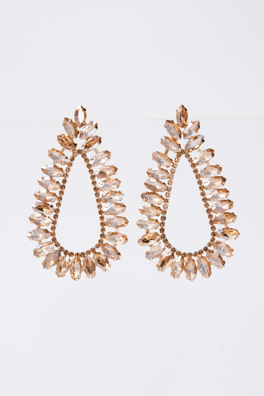 Ruby Large Open Teardrop Crystal Marquise Earrings - Gold