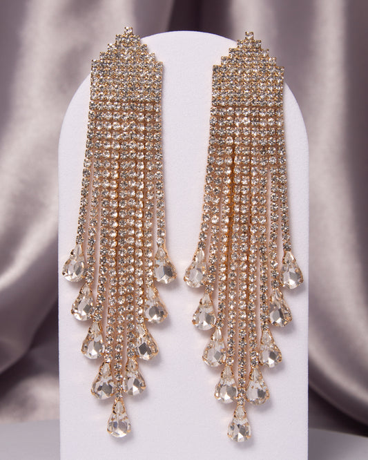 Eleanor Crystal Rhinestone Waterfall Tassel Long Drop Earrings
