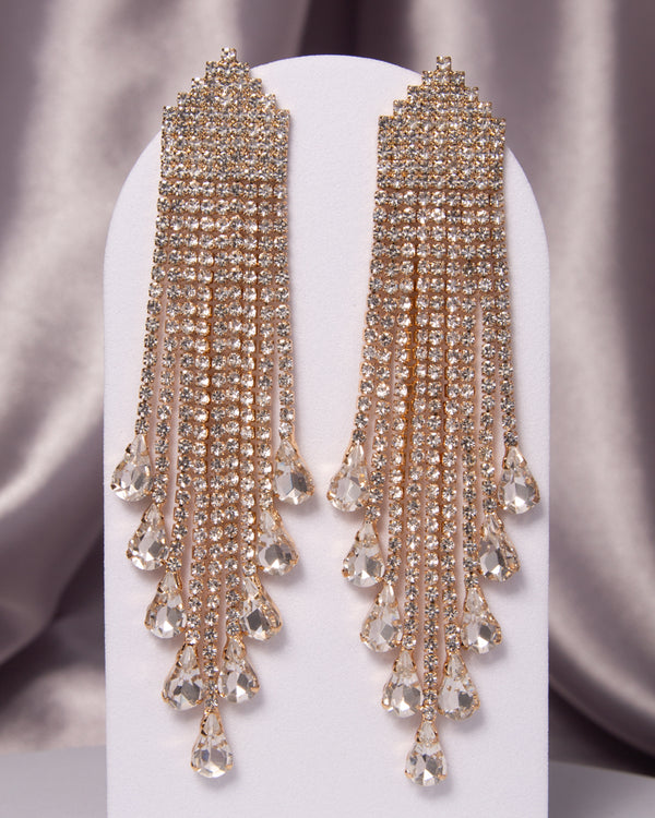 Eleanor Crystal Rhinestone Waterfall Tassel Long Drop Earrings