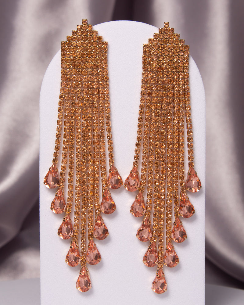 Eleanor Crystal Rhinestone Waterfall Tassel Long Drop Earrings