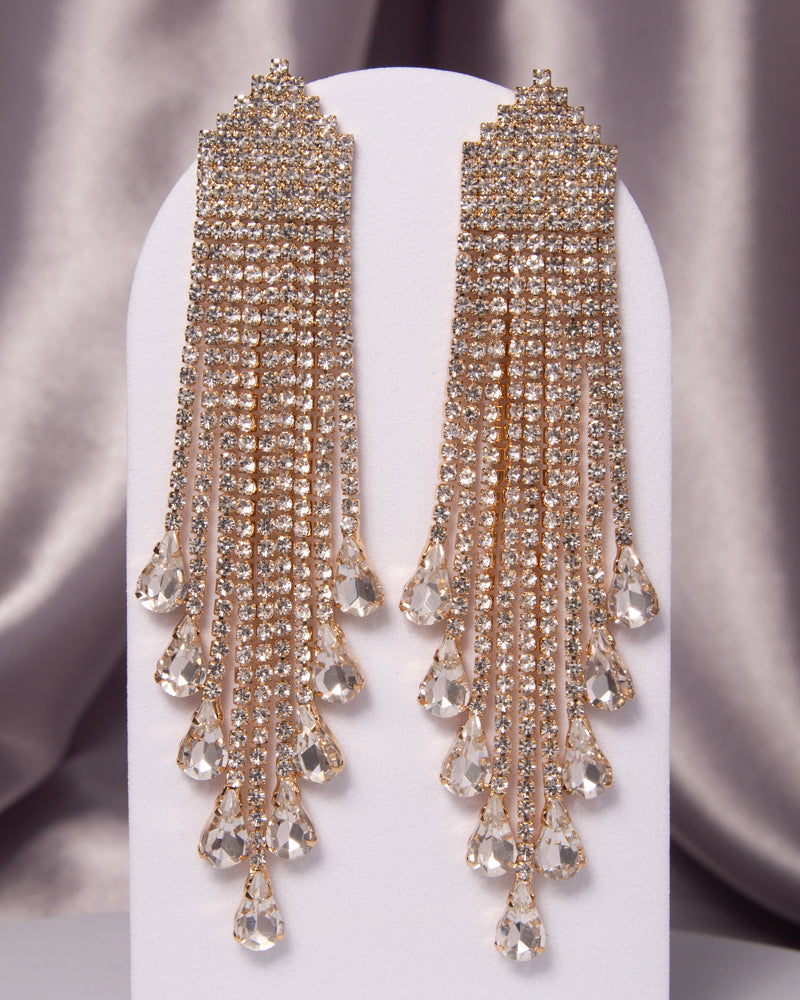 Eleanor Crystal Rhinestone Waterfall Tassel Long Drop Earrings