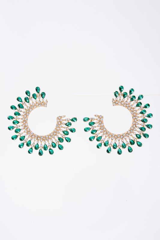 Sunshine Open Circle Crystal  Stud Earrings - Green