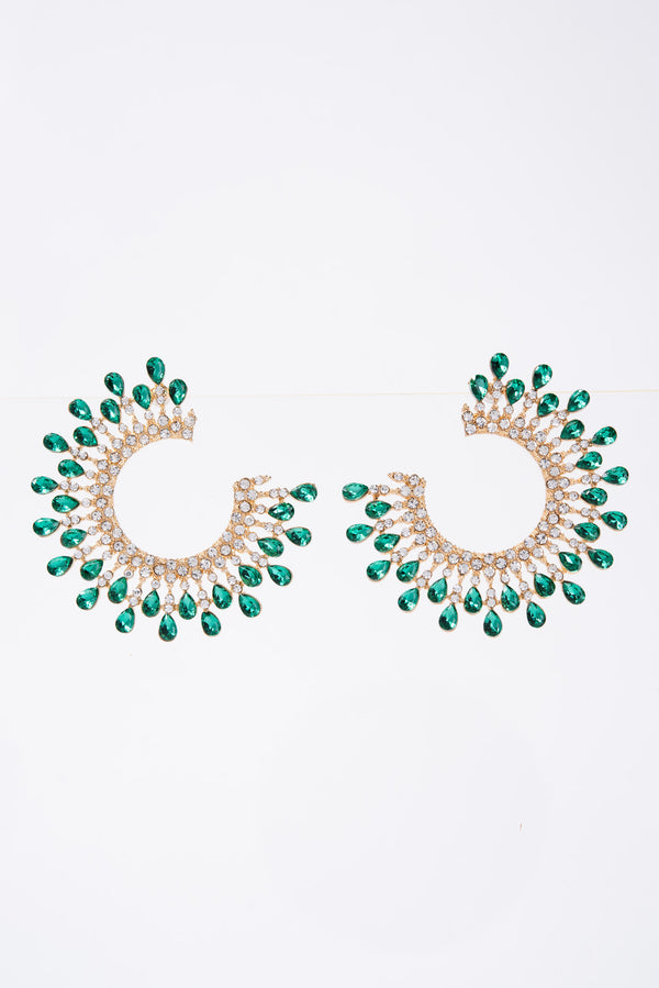 Sunshine Open Circle Crystal  Stud Earrings - Green