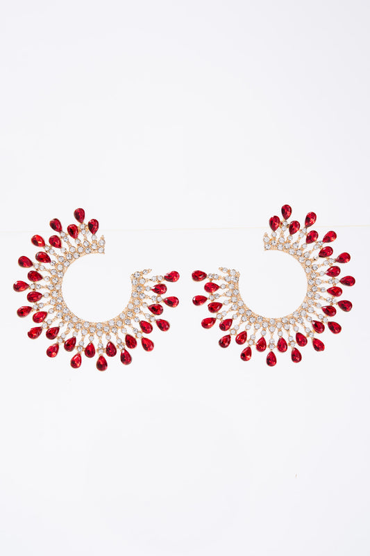 Sunshine Open Circle Crystal  Stud Earrings - Red