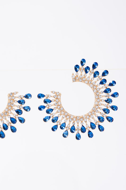 Sunshine Open Circle Crystal  Stud Earrings - Royal Blue