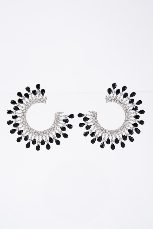 Sunshine Open Circle Crystal  Stud Earrings - Black