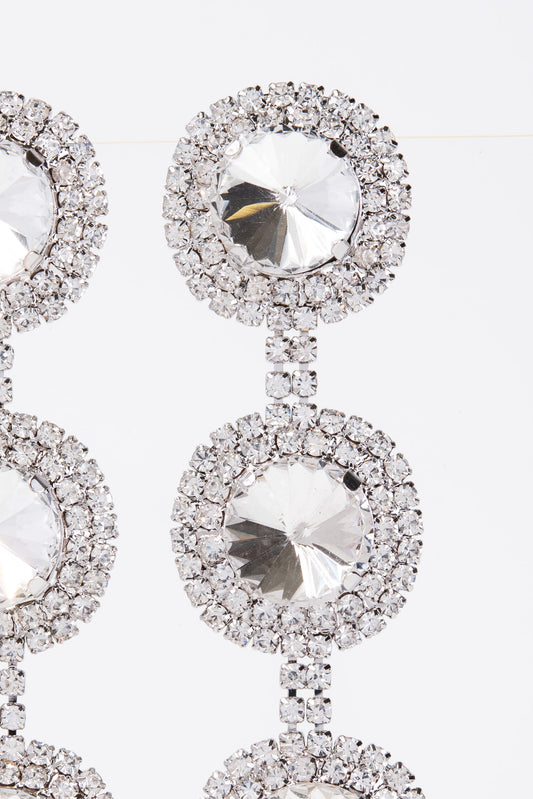 Georgia 3-Tier triple Halo Long Drop Crystal Earrings - Silver Crystal