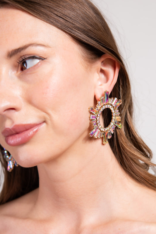 Penelope Rhinestone Circle Earrings - Gold Iridescent