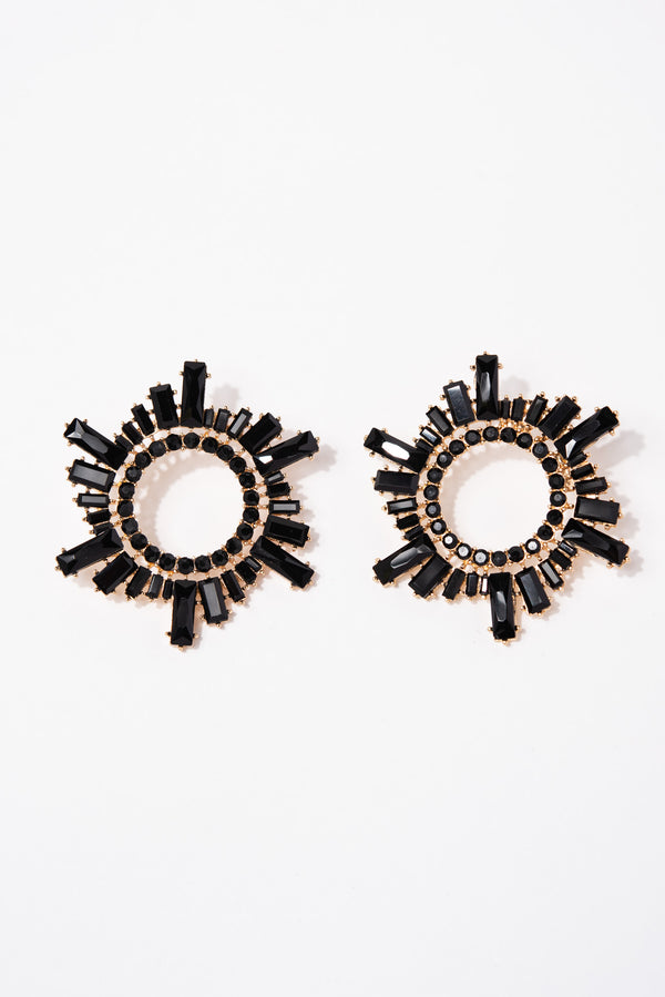 Penelope Rhinestone Circle Earrings - Black