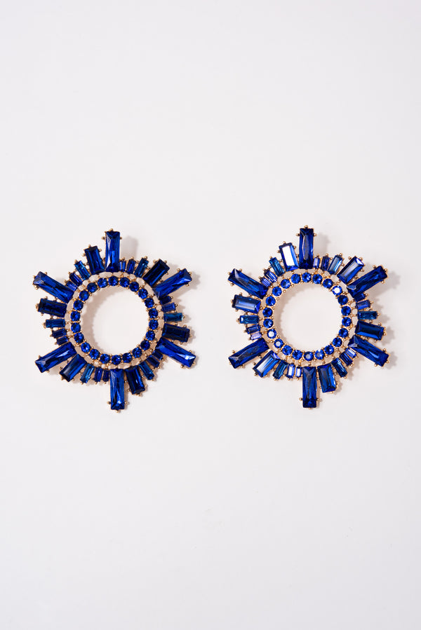 Penelope Rhinestone Circle Earrings - Royal Blue
