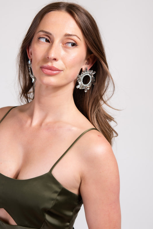 Penelope Rhinestone Circle Earrings - Silver Crystal
