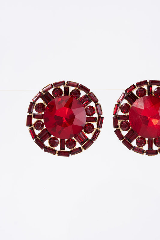 Juliette Vintage Cluster Drop Earrings - Red