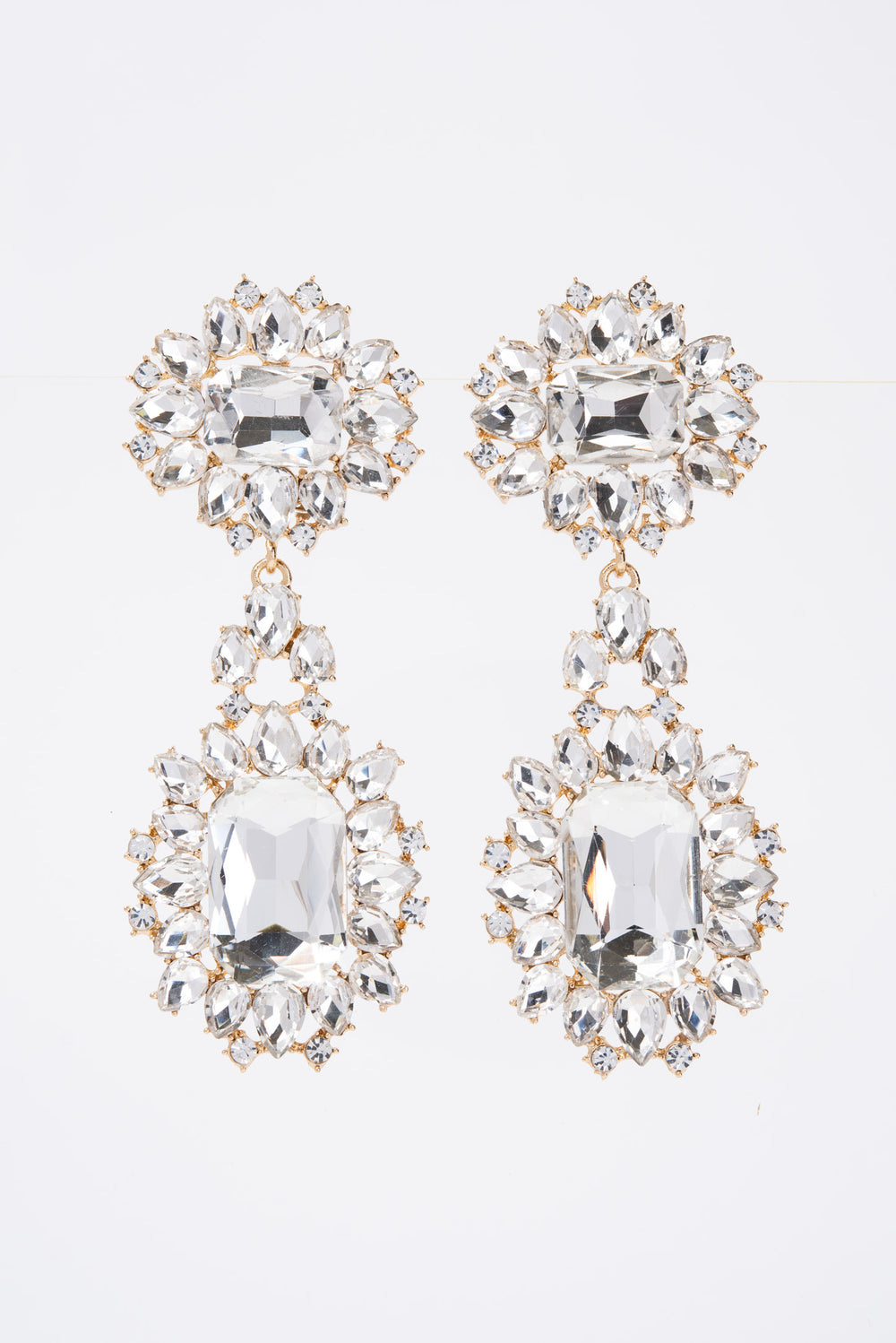Zara Baroque Crystal Gemstone Cluster Earrings - Gold Crystal