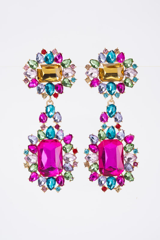 Zara Baroque Crystal Gemstone Cluster Earrings - Multi Colored