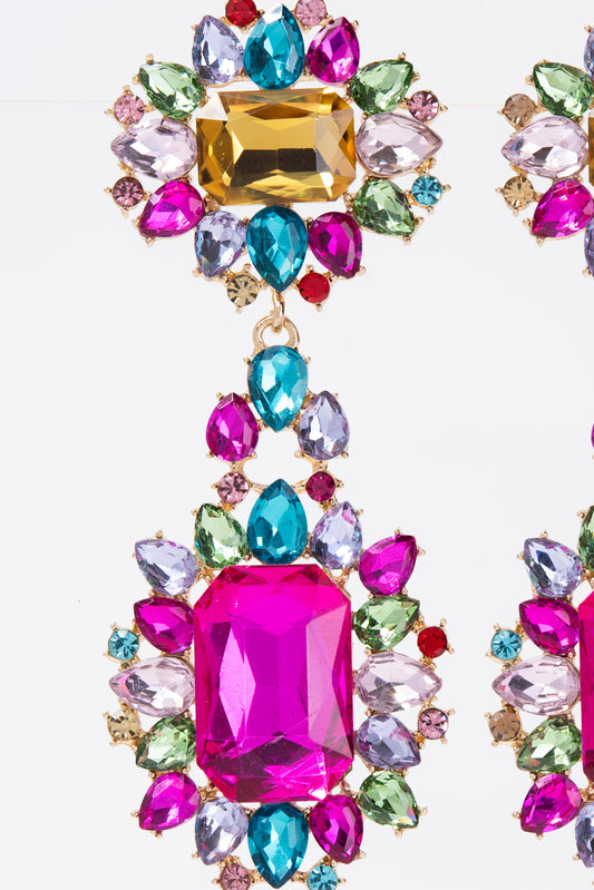 Zara Baroque Crystal Gemstone Cluster Earrings - Multi Colored