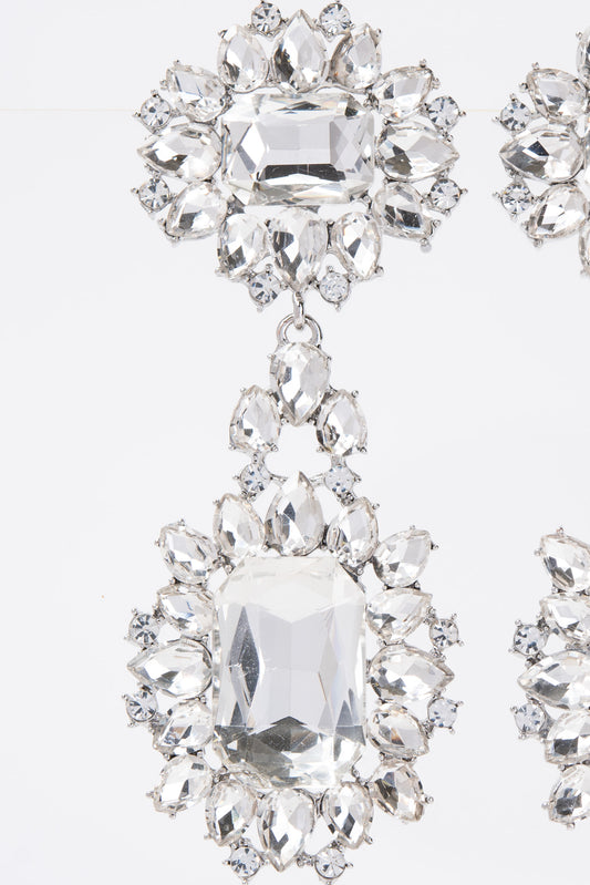 Zara Baroque Crystal Gemstone Cluster Earrings - Silver Crystal