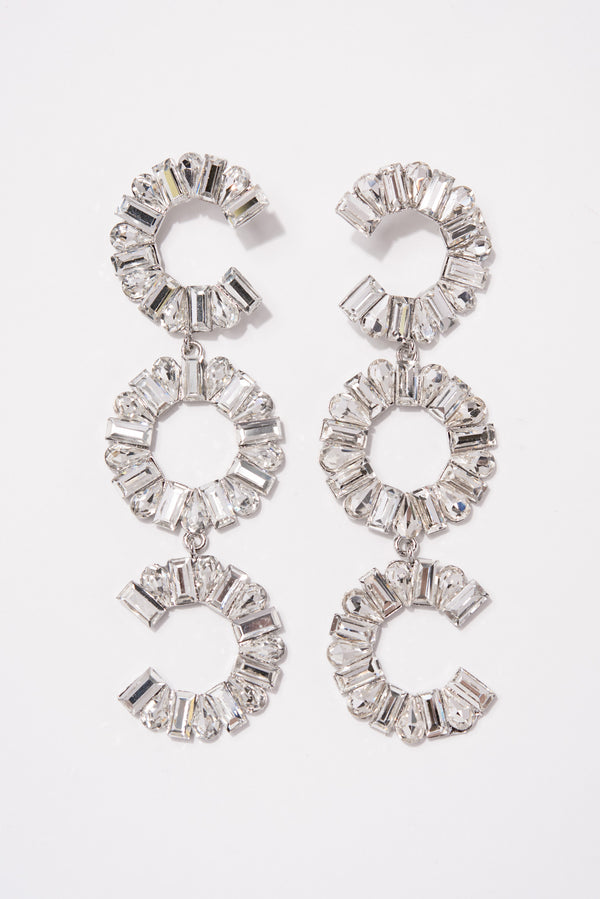 Avella 3-Tier Rhinestone Earrings - Silver Crystal