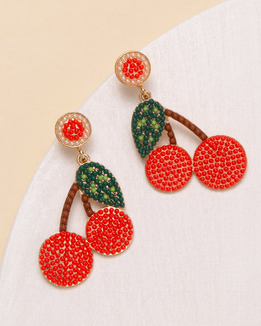 Evelyn Colorful Pearl Beaded Cherry Post Dangle Earrings