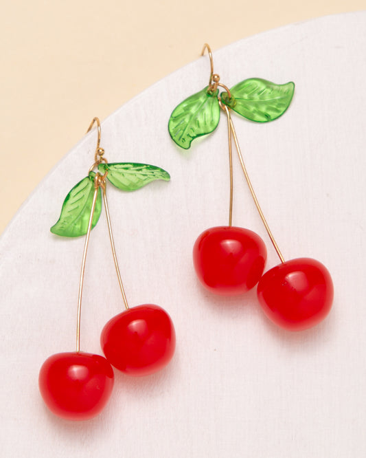 Iris Red Cherry Acrylic Dangle Fishhook Earrings