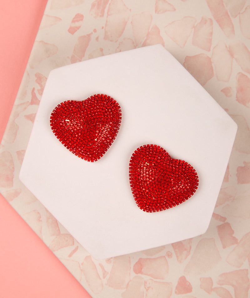 Jayla Valentines Day Crystal pave Heart Shaped Earrings | Silver