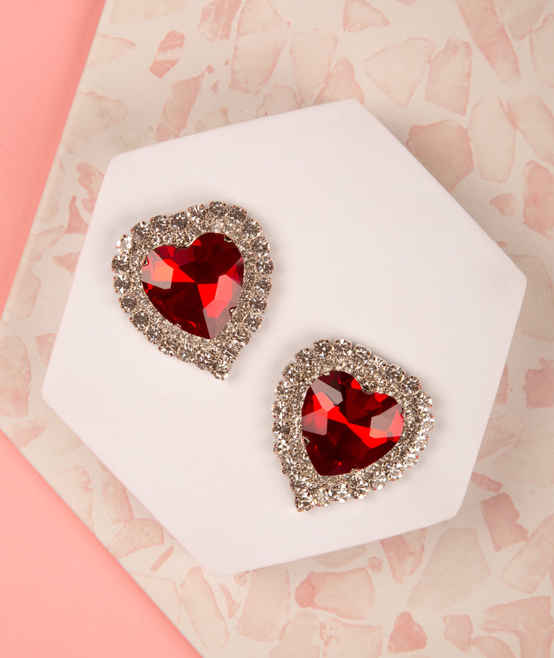 Esmeralda Valentines Day Heart Gemstone Drop Earrings | Red