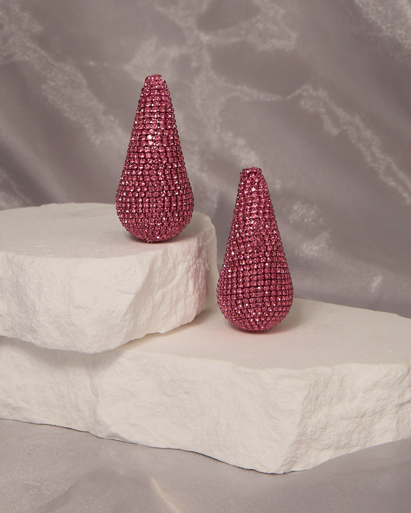 Nora Rhinestone Pave Teardrop Dome Post Earrings | Fuchsia
