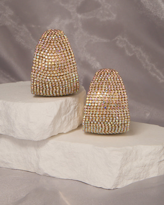 Mila Luxurious Rhinestone Pave Chunky Huggie Hoop Earrings | Iridescent