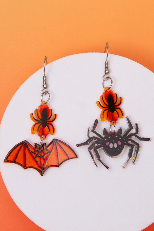 Mabel Halloween Mismatched Acrylic Spider and Bat Dangle Earrings