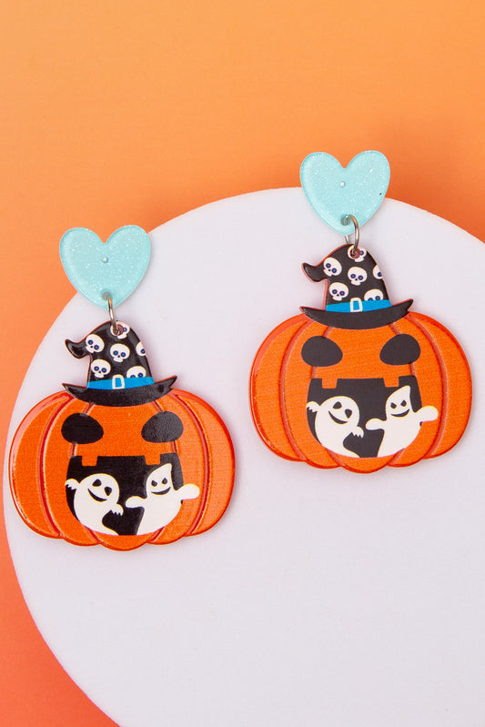 Catherine Halloween Jack O’ Lantern Dangle Acrylic Earrings with Ghost